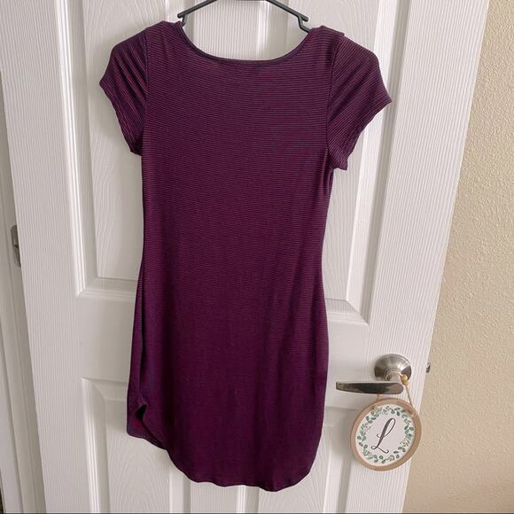 VIBE Sportswear Striped T-Shirt Mini Dress Women's Size Small Dark Red & Blue - Picture 2 of 6